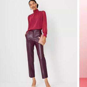 The High Rise Eva Ankle Pant in Faux Leather Size 12 NWOT Burgundy